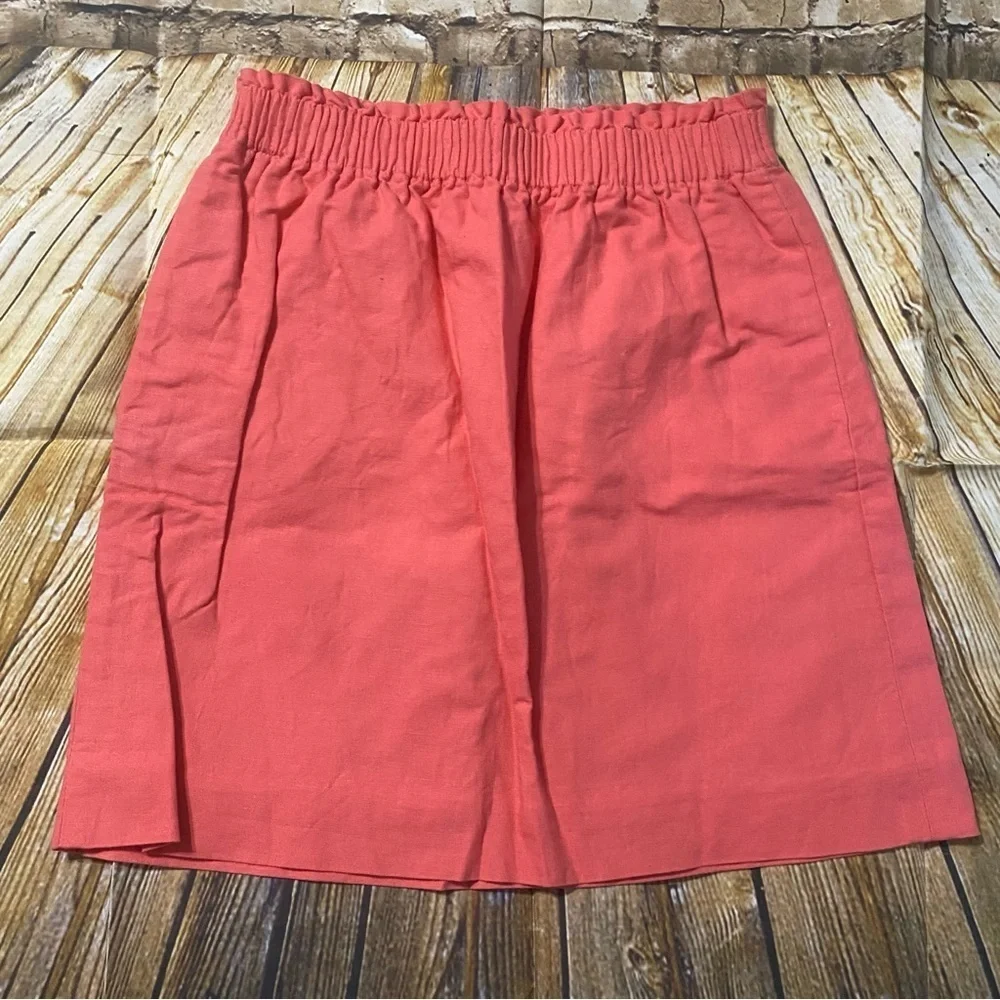 J Crew Coral Linen Blend Stretch Waist Sidewalk A Line Skirt